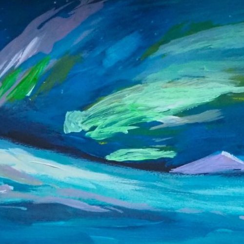 polar landscape during the night with 
 magic northern light