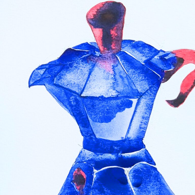 blue and red coffee pot