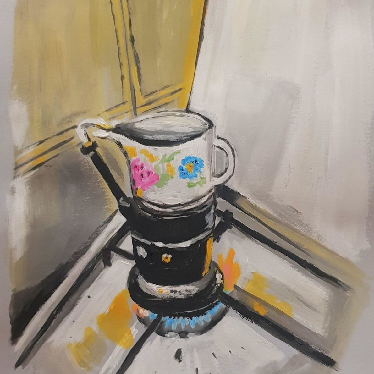 vintage coffee pot in grandmother's kitchen